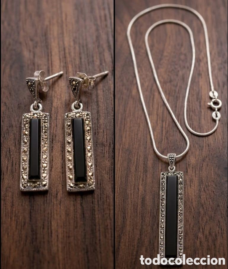 Jewelry: Conjunto de Colgante y Pendientes de plata y &oacute;nix