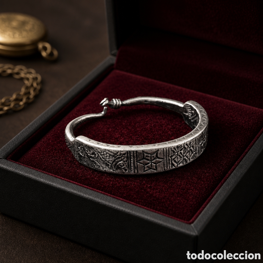 Jewelry: BRAZALETE BEREBER DE PLATA MACIZA 75 GRAMOS, GRABADOS CON MOTIVOS FLORALES Y ANIMALES. 6 CM DIAMETRO