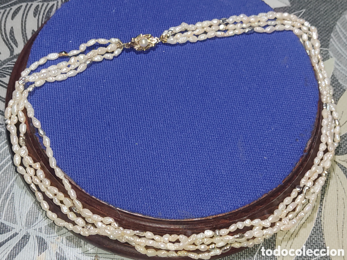 Joyeria: Collar 4 hilos de perlas de r&iacute;o,cierre de plata dorada contrastada con perla cultivada.