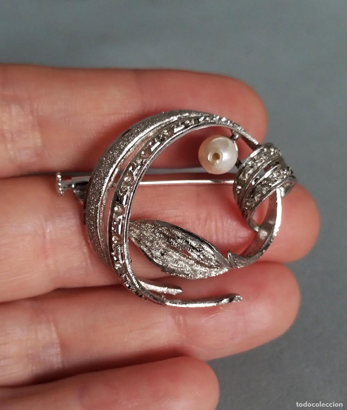 Joyeria: Antiguo broche de plata rodiada. - Foto 1