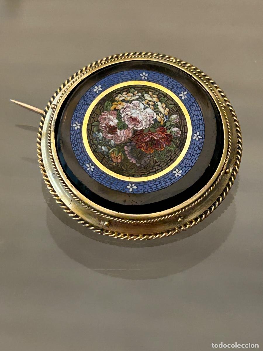 Joyeria: Antiguo broche colgante de oro plata y micromosaico micro mosaico