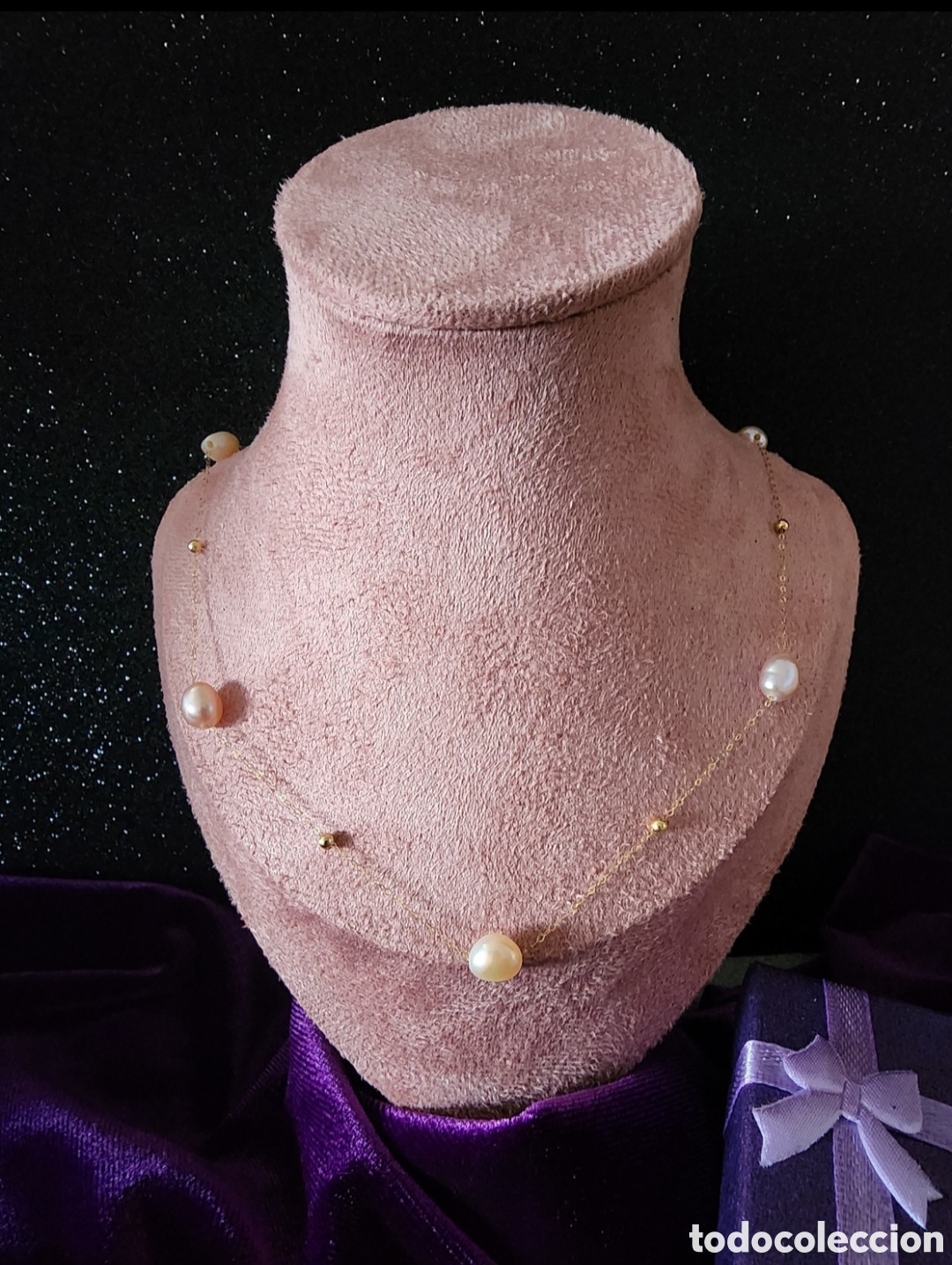 Joyeria: Collar oro 18k y perlas aut&eacute;nticas colores
