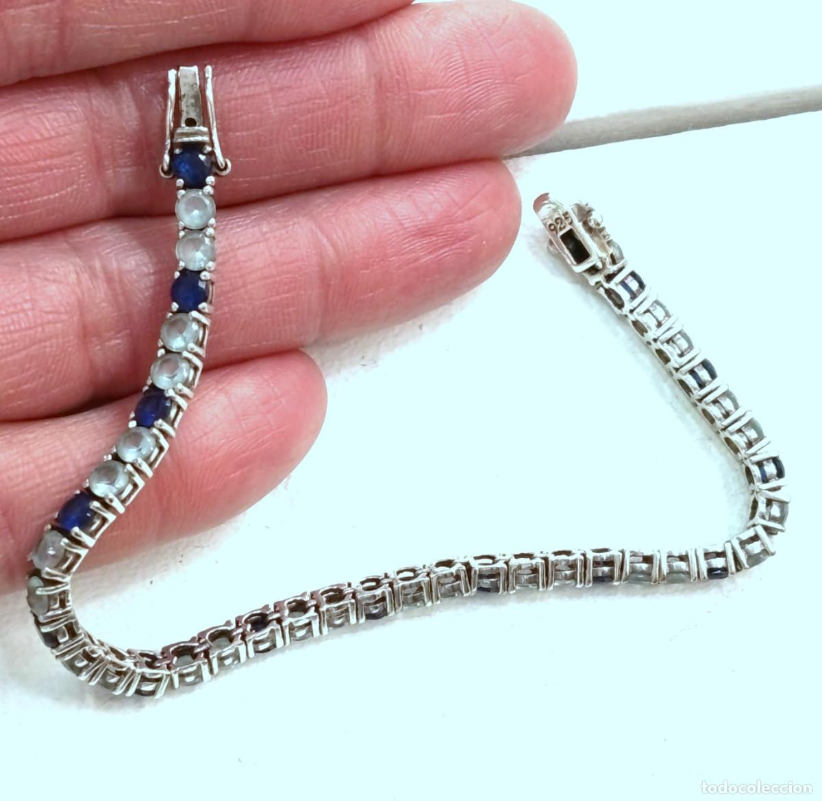 Joyeria: Pulsera Vintage de plata de 1&ordf; ley 925 y circonitas azules, A&ntilde;os 90's