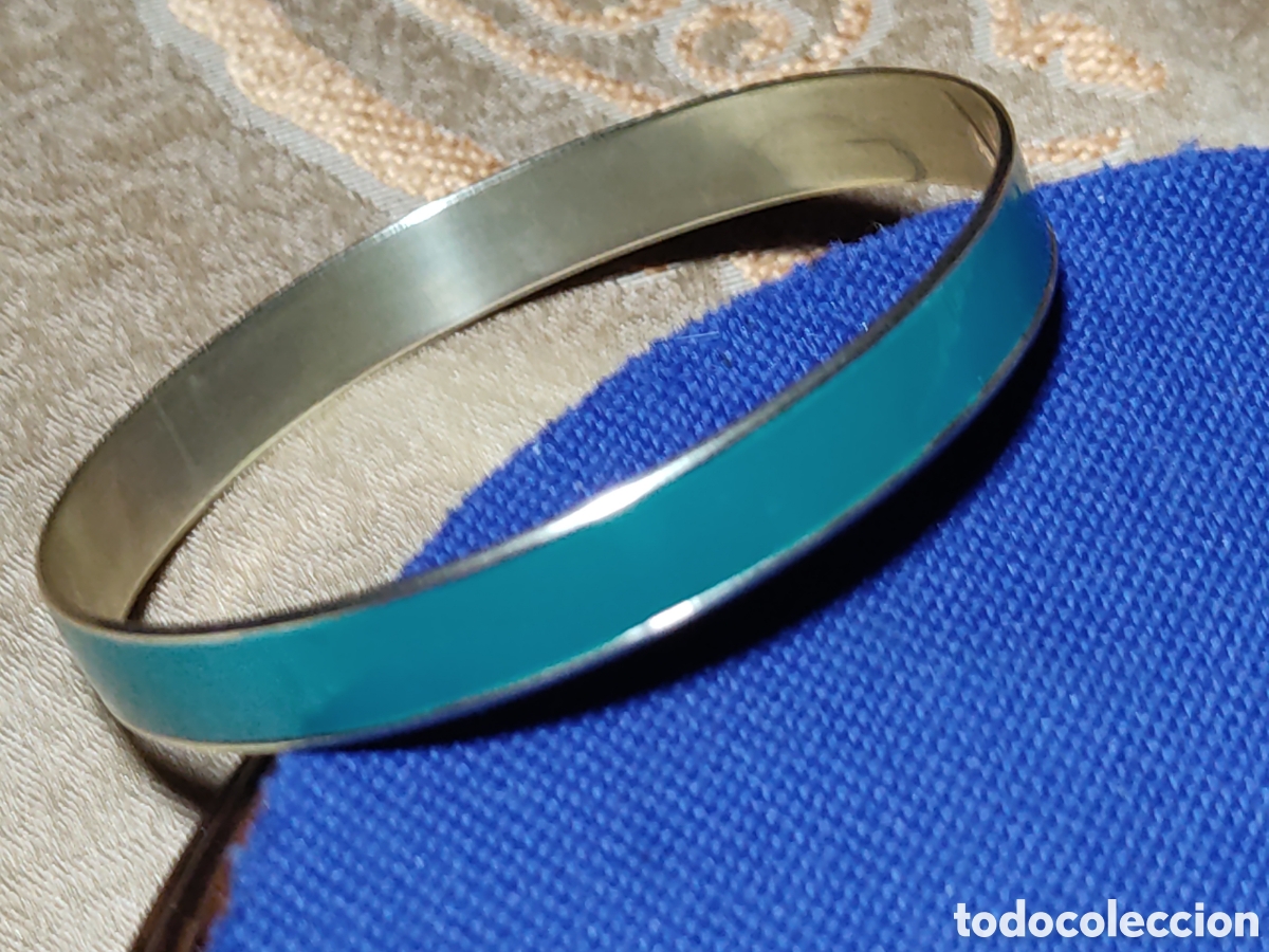 Joyeria: Antigua pulsera de lat&oacute;n con esmalte verde. - Foto 4