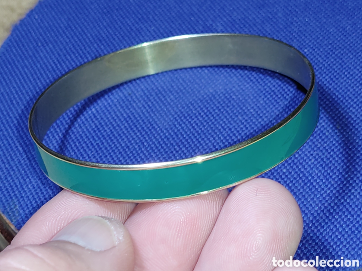 Joyeria: Antigua pulsera de lat&oacute;n con esmalte verde. - Foto 8