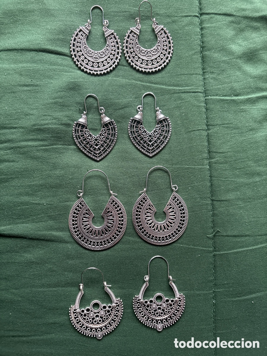 Schmuck: Lote 4 pares de pendientes regionales color plata (A15)