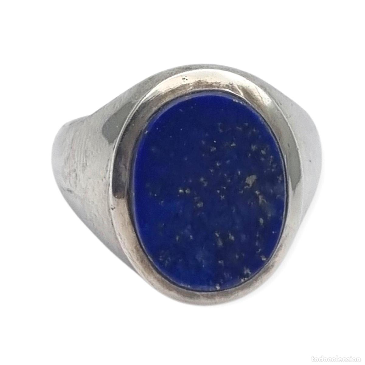 Joyeria: Anillo vintage de plata 925 con lapisl&aacute;zuli azul ovalado, circa 1990