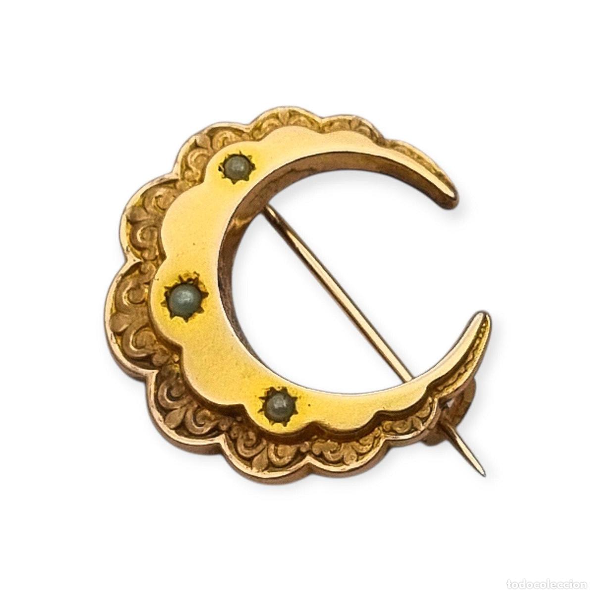 Joyeria: Broche luna creciente FIX chapado en oro con perlas Belle &Eacute;poque circa 1900