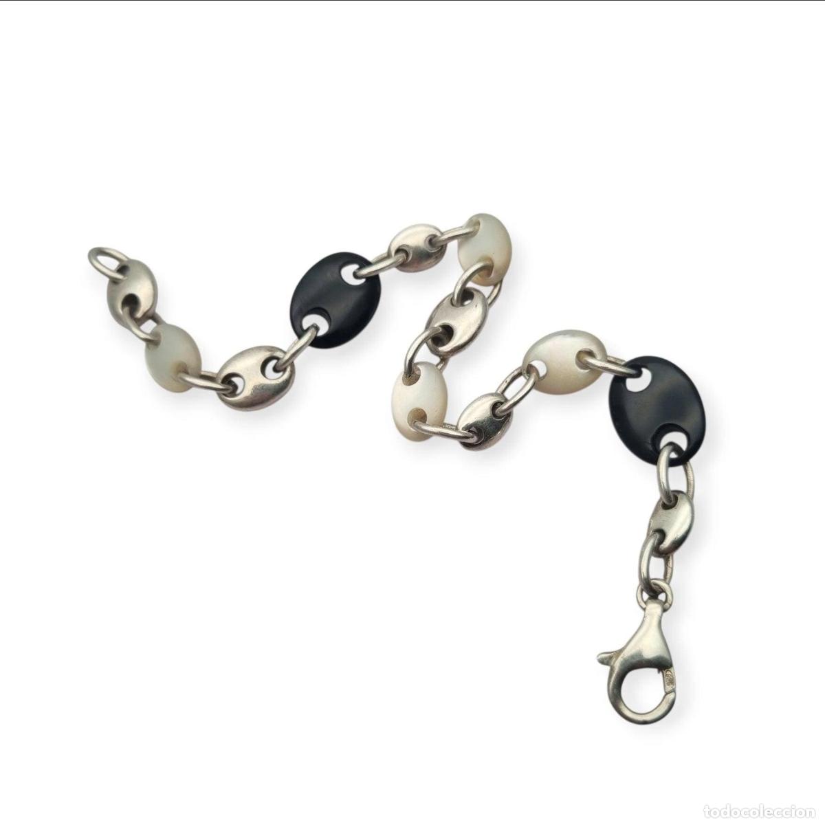 Joyeria: Pulsera vintage de eslab&oacute;n calabrote en plata y n&aacute;car circa 1980