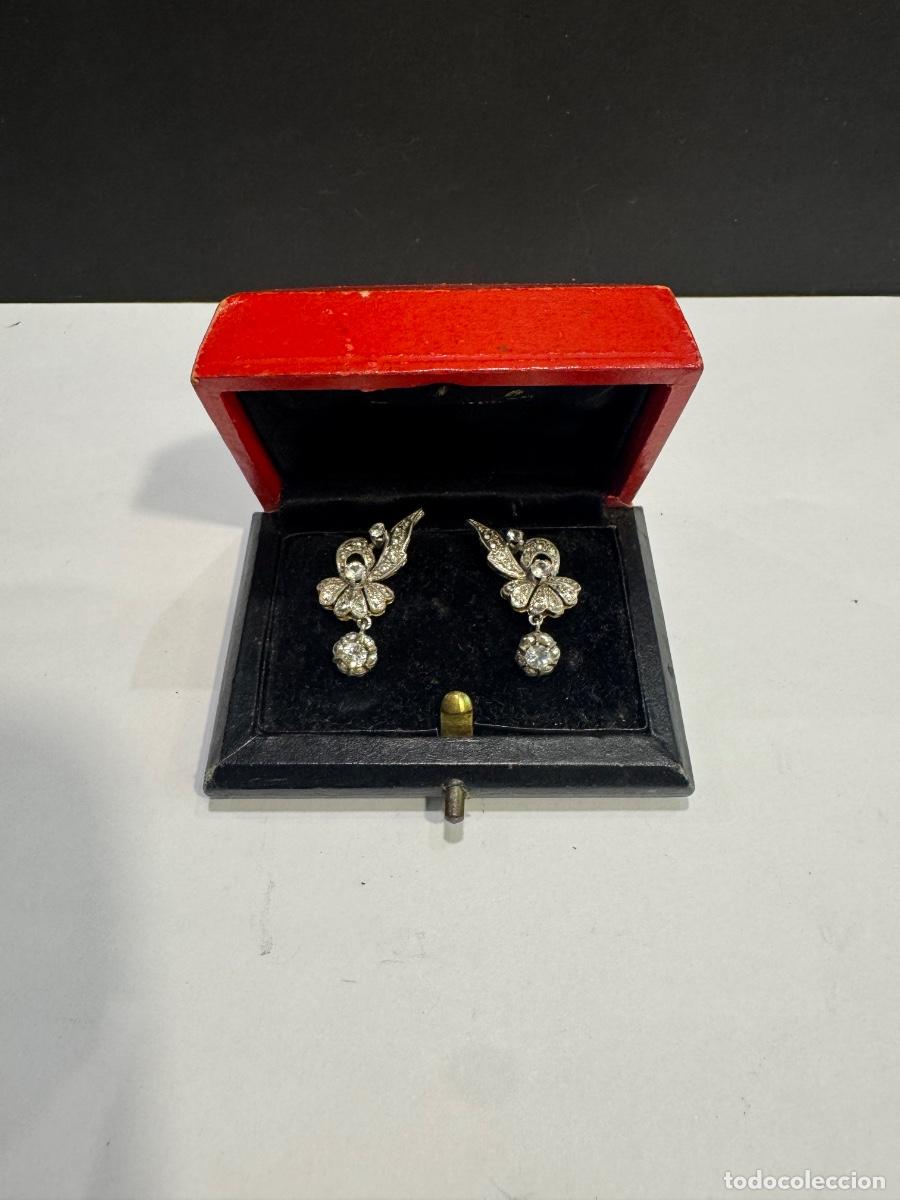 Joyeria: PENDIENTES DE ORO 18 K Y BRILLANTES CON ESTUCHE ORIGINAL -ORO CON CONTRASTE (G)