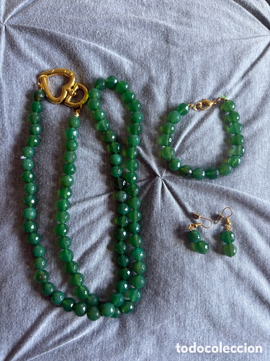 Joyeria: Conjunto piedra verde aventurina, collar, pulsera y pendientes