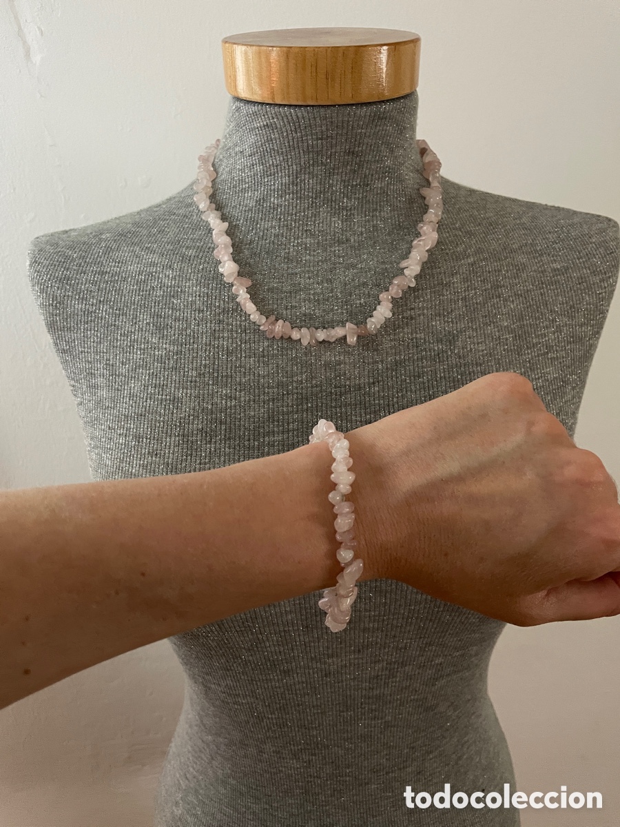 Joyeria: Conjunto de collar y pulsera cuarzo rosa