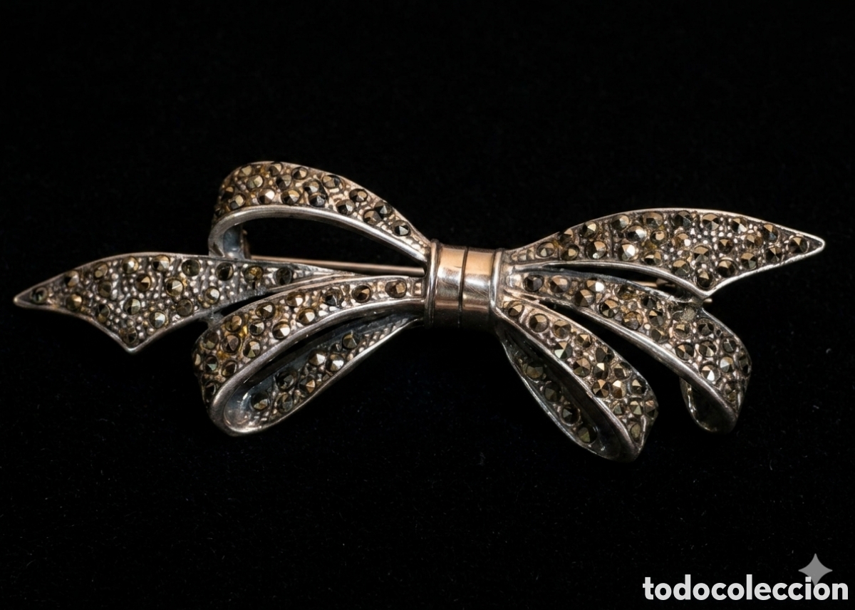 Joyeria: Broche antiguo de plata 925 con marquesitas - Foto 2