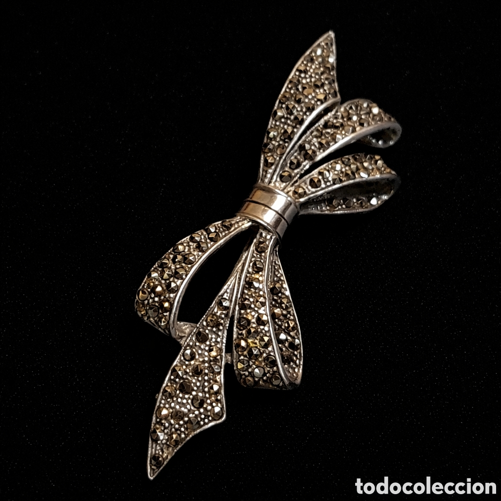 Joyeria: Broche antiguo de plata 925 con marquesitas - Foto 1