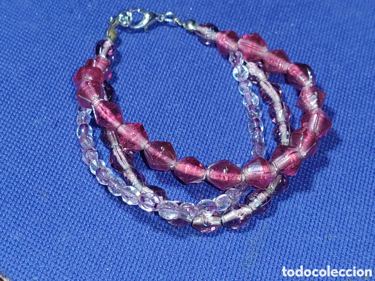 Joyeria: Pulsera de 3 hilos de sirga acerada de cristal facetado.Vintage.