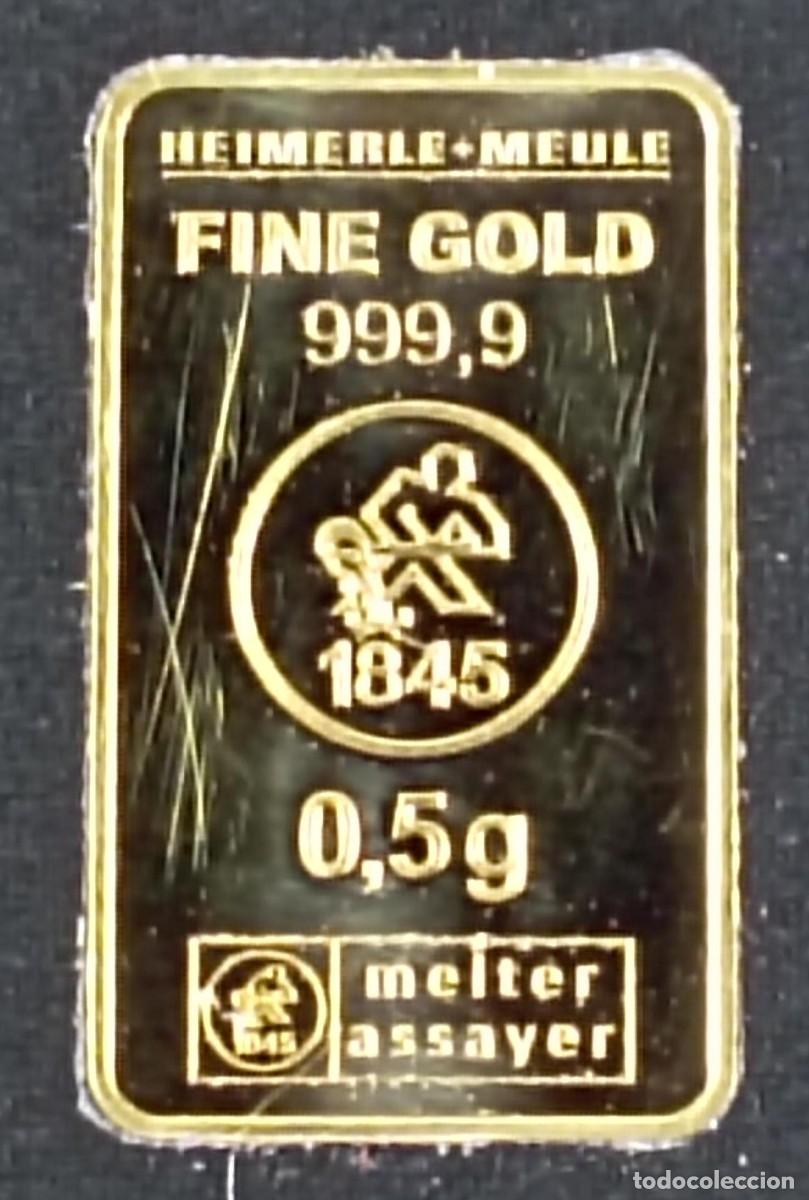 Joyeria: Lingote de Oro puro 24k 0,50 gramos Heimerle + Meule (Fine Gold 999,9)