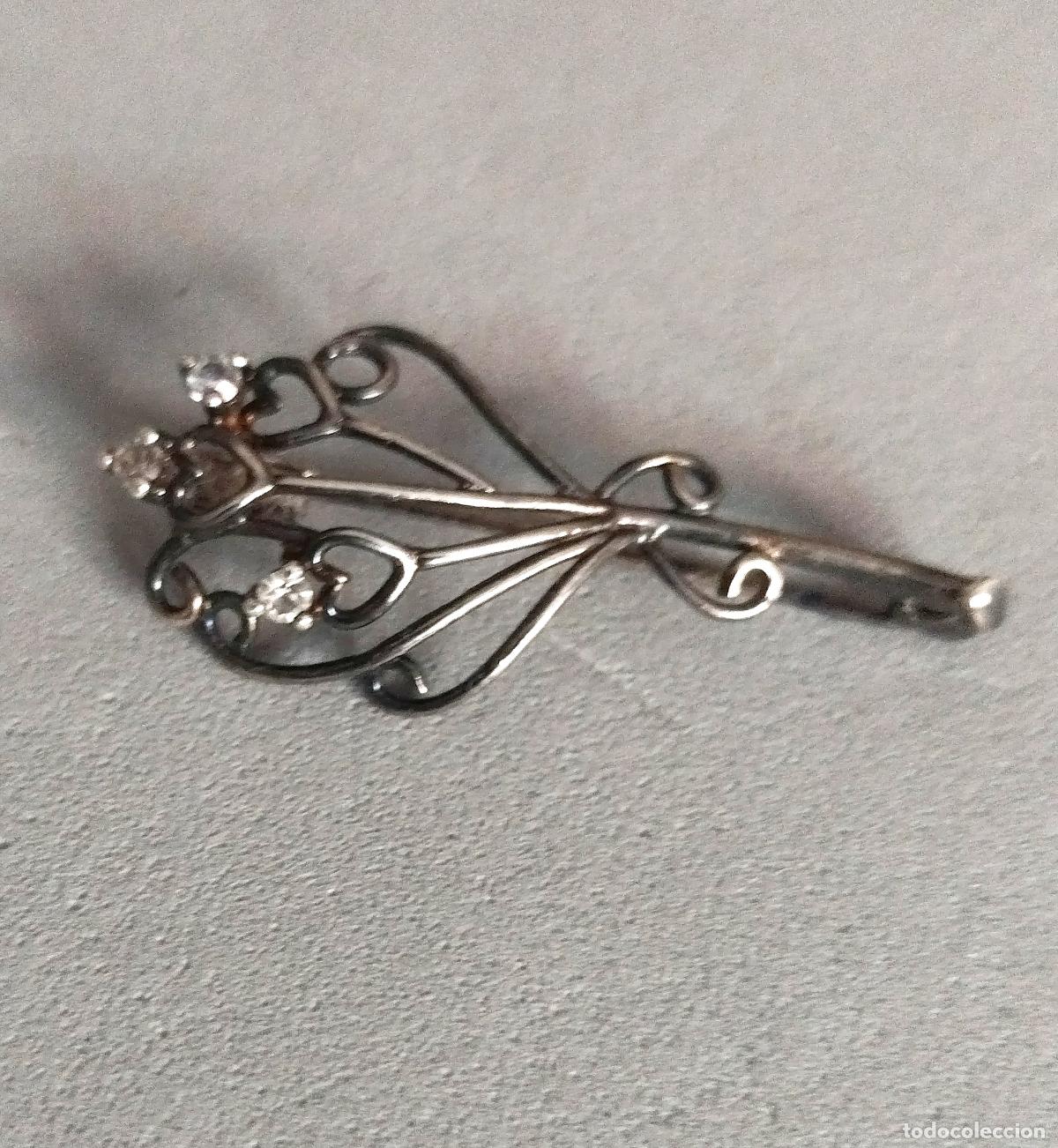 Joyeria: Antiguo broche de plata con circonitas. - Foto 2