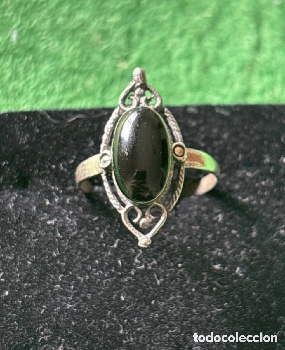 Joyeria: Anillo plata de ley y azabache, con contrastes, plata 925