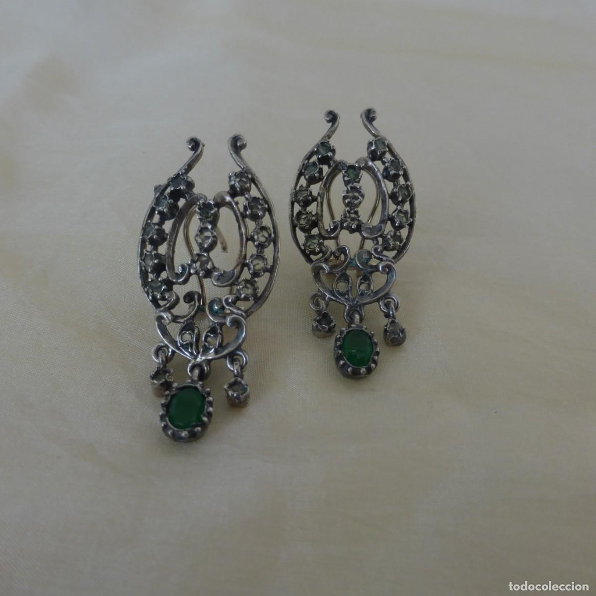 Joyeria: VINTAGE PENDIENTES PLATA Y CRISTALES CON FORMA DE LIRA S. XX SILVER & GLASS PASTE EARRINGS