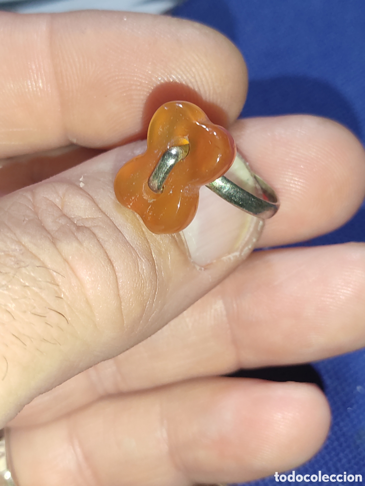 Joyeria: Anillo con hueso tallado en &aacute;gata, ajustable. - Foto 3