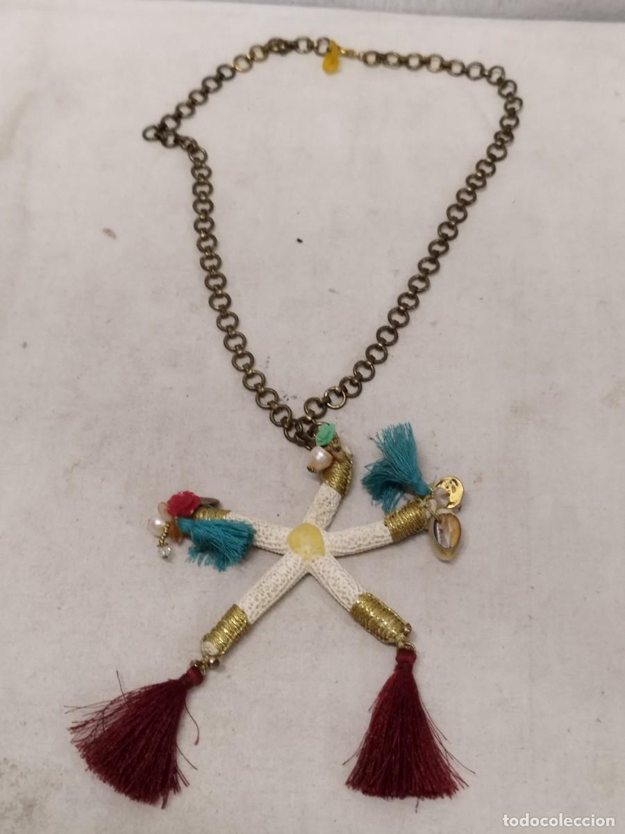 Joyeria: Collar de estrella de mar decorada con flecos color burdeos. - Foto 1