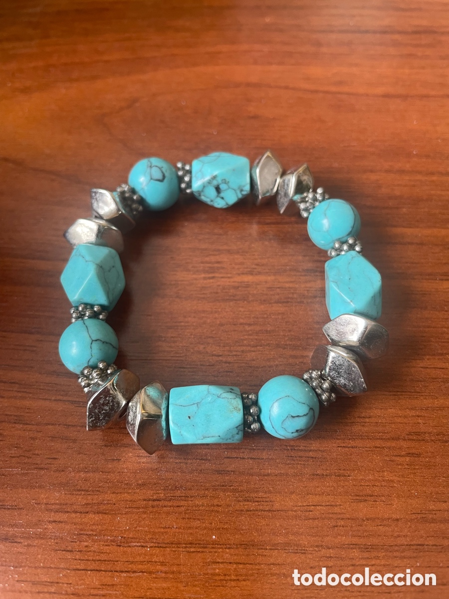 Joyeria: pulsera de turquesa con detalles en color plateado - Foto 1