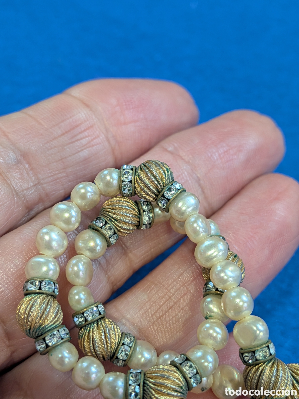 Joyeria: Gargantilla combinada perlas de rio y cuentas doradas. Gross&eacute;. REF-0982 - Foto 4