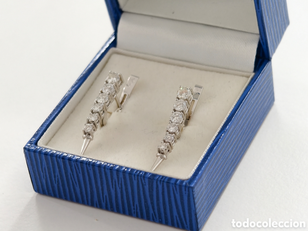 Joyeria: ​Pendientes Cascada Oro Blanco 18k Y 12 Diamantes Talla Brillante. Cierre Catal&aacute;n.