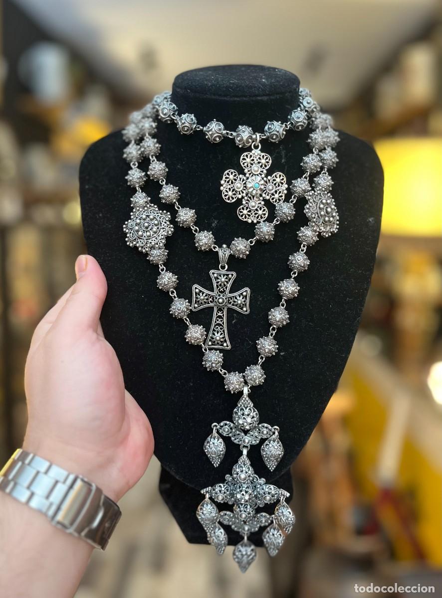 Joyeria: Espectacular Collar Charro Salmantino de Plata Tres Hileras Gal&aacute;pagos Cruz y Bolas Charras a&ntilde;os 60
