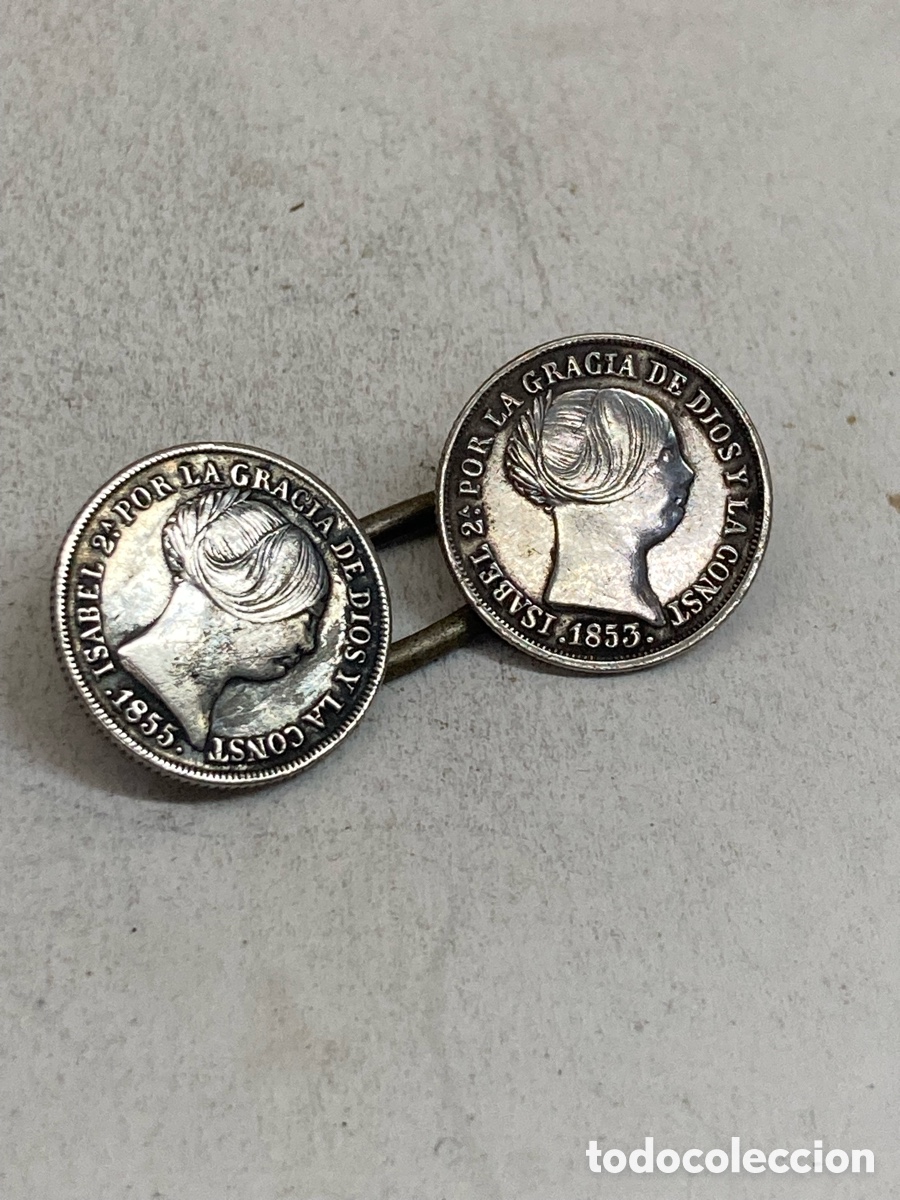 Joyeria: Gemelos monedas de plata 2Reales 1855 B224