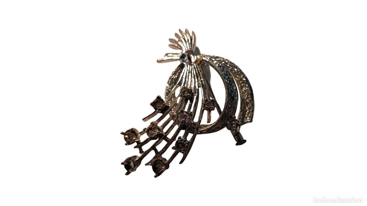 Joyeria: BROCHE DE BISUTER&Iacute;A PLATEADO EN FORMA DE RAMO FLORAL EN CASCADA - GALA - A&Ntilde;OS 1960-70