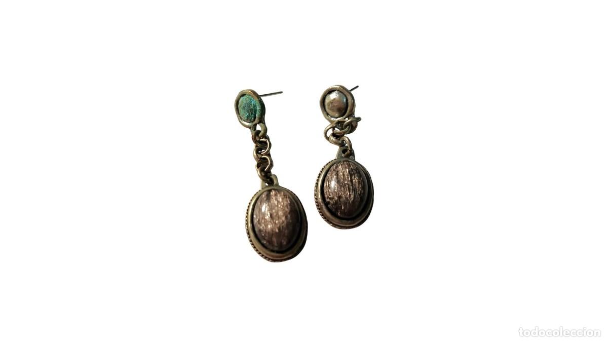 Joyeria: PENDIENTES COLGANTE CABUJ&Oacute;N OVAL &middot; PIEDRA MARR&Oacute;N/BRONCE SATINADA &middot; A&Ntilde;OS 90/2000
