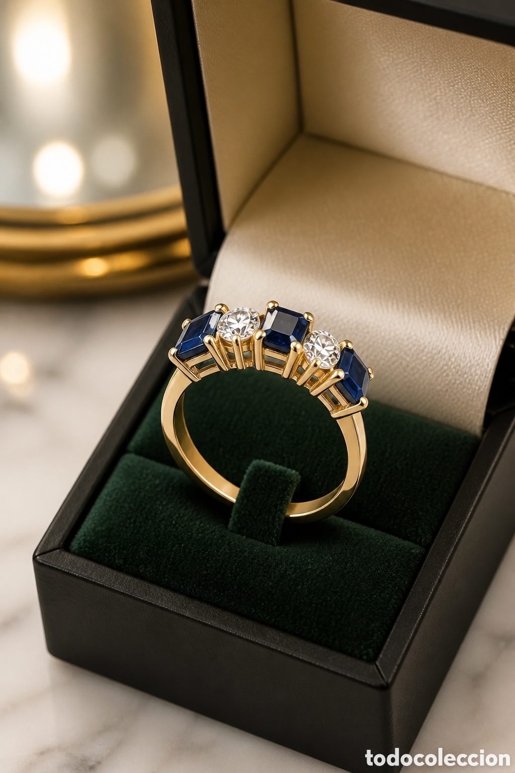 Joyeria: ESPECTACULAR ANILLO ELABORADO EN ORO 18K ZAFIROS Y BRILLANTES....