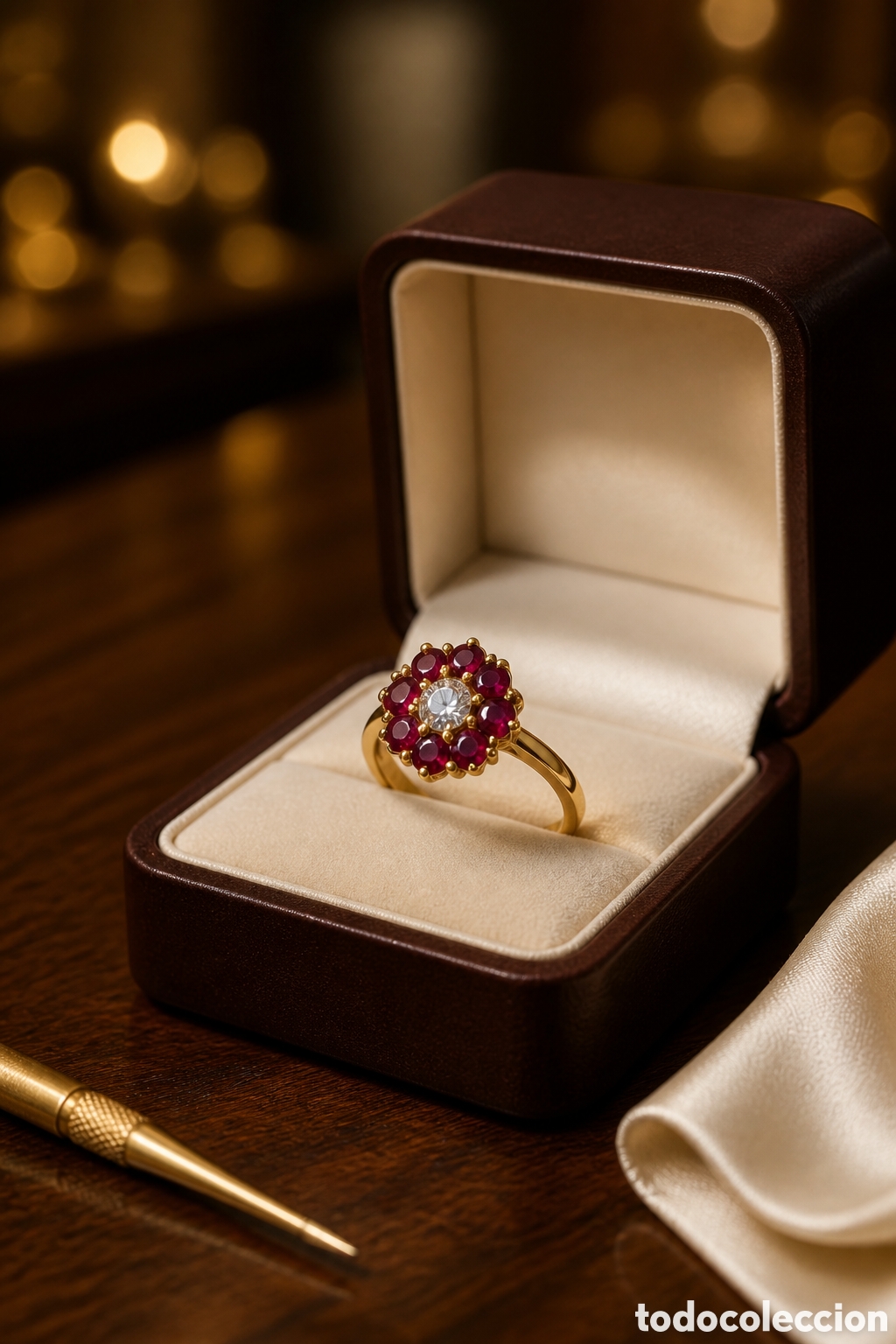 Joyeria: ESPECTACULAR ANILLO ELABORADO EN ORO 18K RUB&Iacute;ES Y BRILLANTES