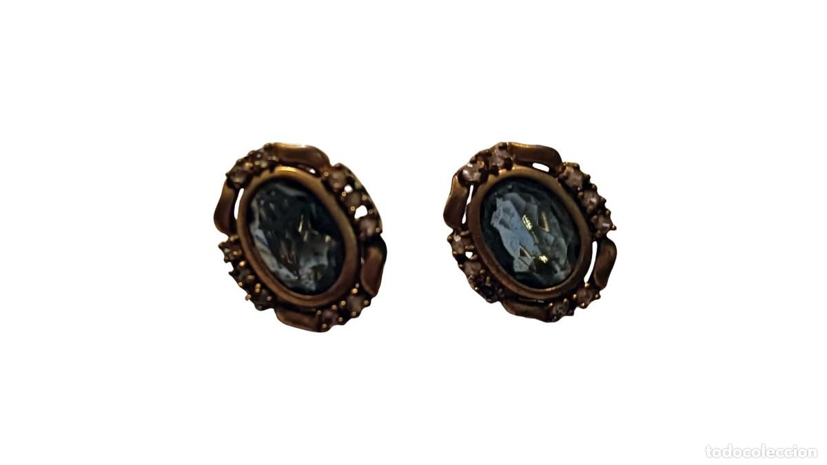 Joyeria: PENDIENTES CLIP PRESI&Oacute;N &middot; PIEDRA CENTRAL AZUL ZAFIRO FACETADA OVAL &middot; CORONA 10 STRASS &middot; A&Ntilde;OS 50/60