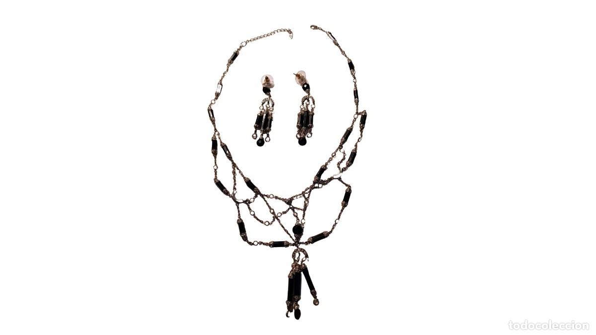 Joyeria: CONJUNTO COLLAR + PENDIENTES MONET &middot; &Oacute;NIX FACETADO NEGRO &middot; CRISTAL TRANSPARENTE &middot; A&Ntilde;OS 80/90 &middot; EUA