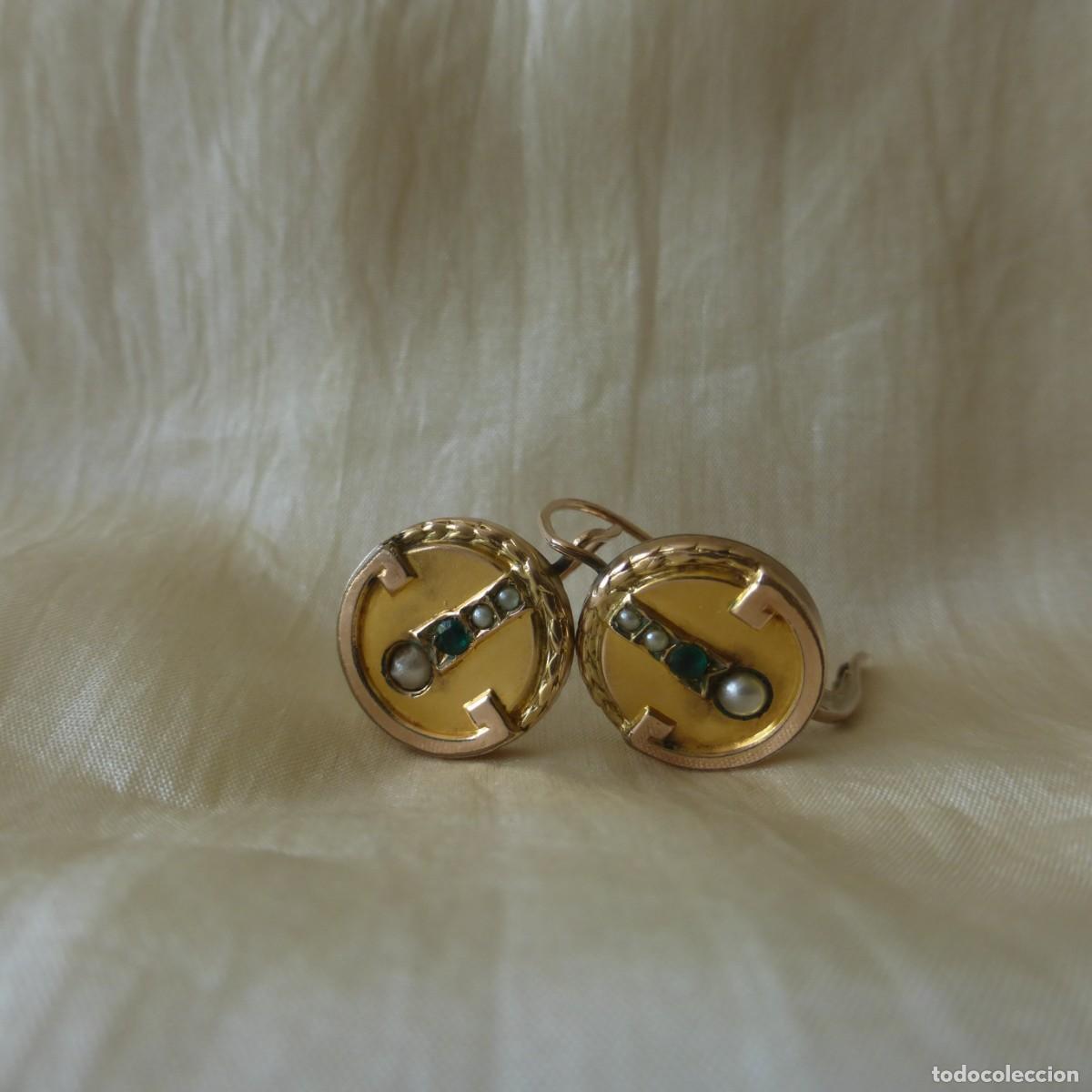 Joyeria: ANTIGUOS PEQUE&Ntilde;OS PENDIENTES MODERNISTAS ORO BAJO 9 PERLITAS PPIO. S. XX EDWARDIAN EARRINGS