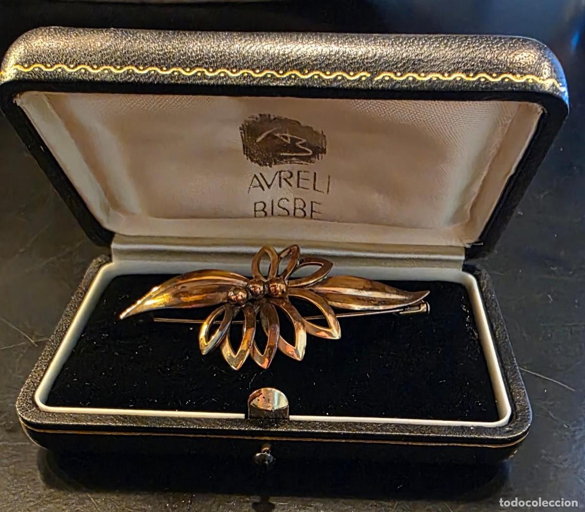 Joyeria: Broche Vintage Floral de Plata Dorada Avr&eacute;lis Bisbe con Estuche Original