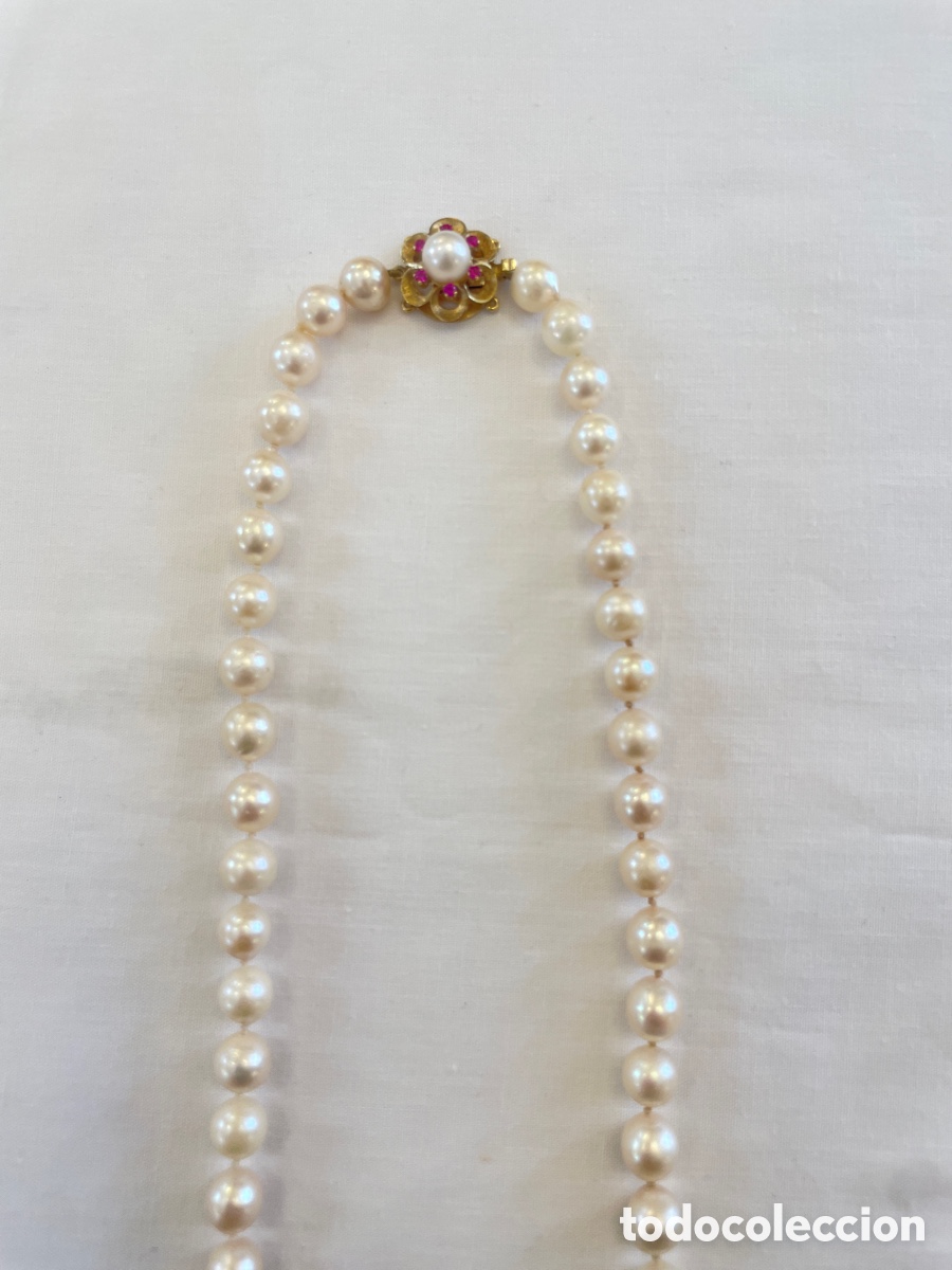 Joyeria: Collar de perlas akoya con broche de oro y rub&iacute;es - Foto 3