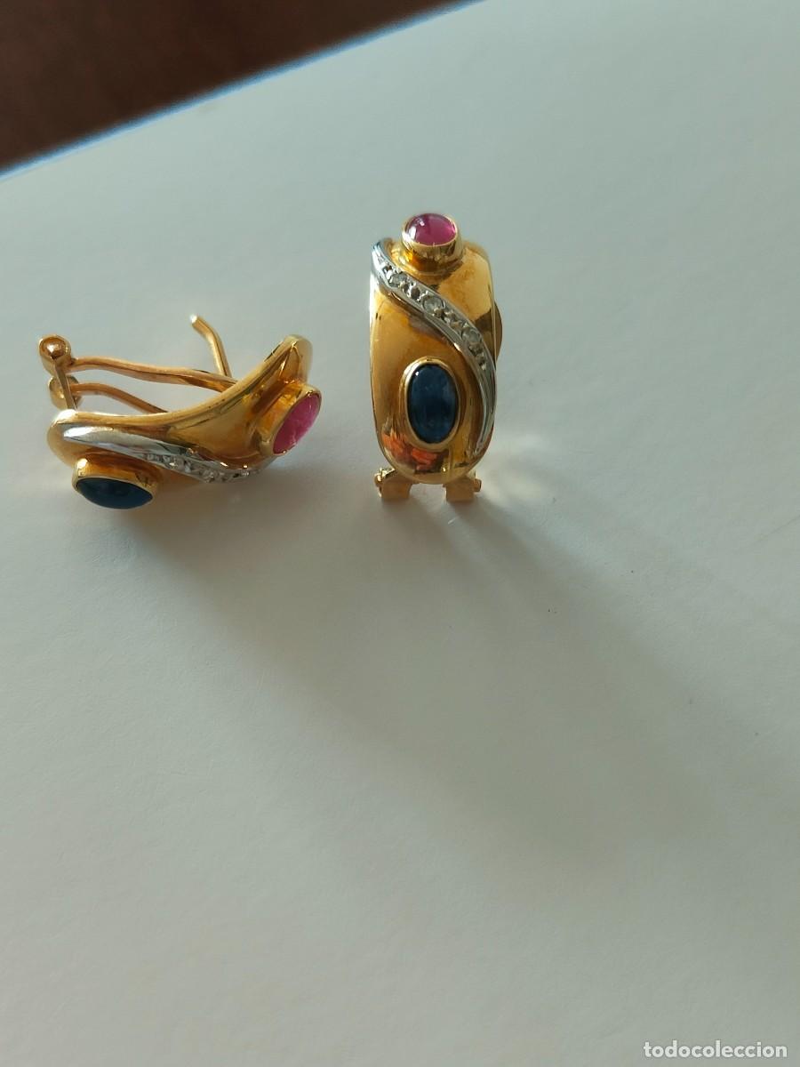 Joyeria: PENDIENTES ORO 18K BRILLANTES+ZAFIRO+RUB&Iacute;