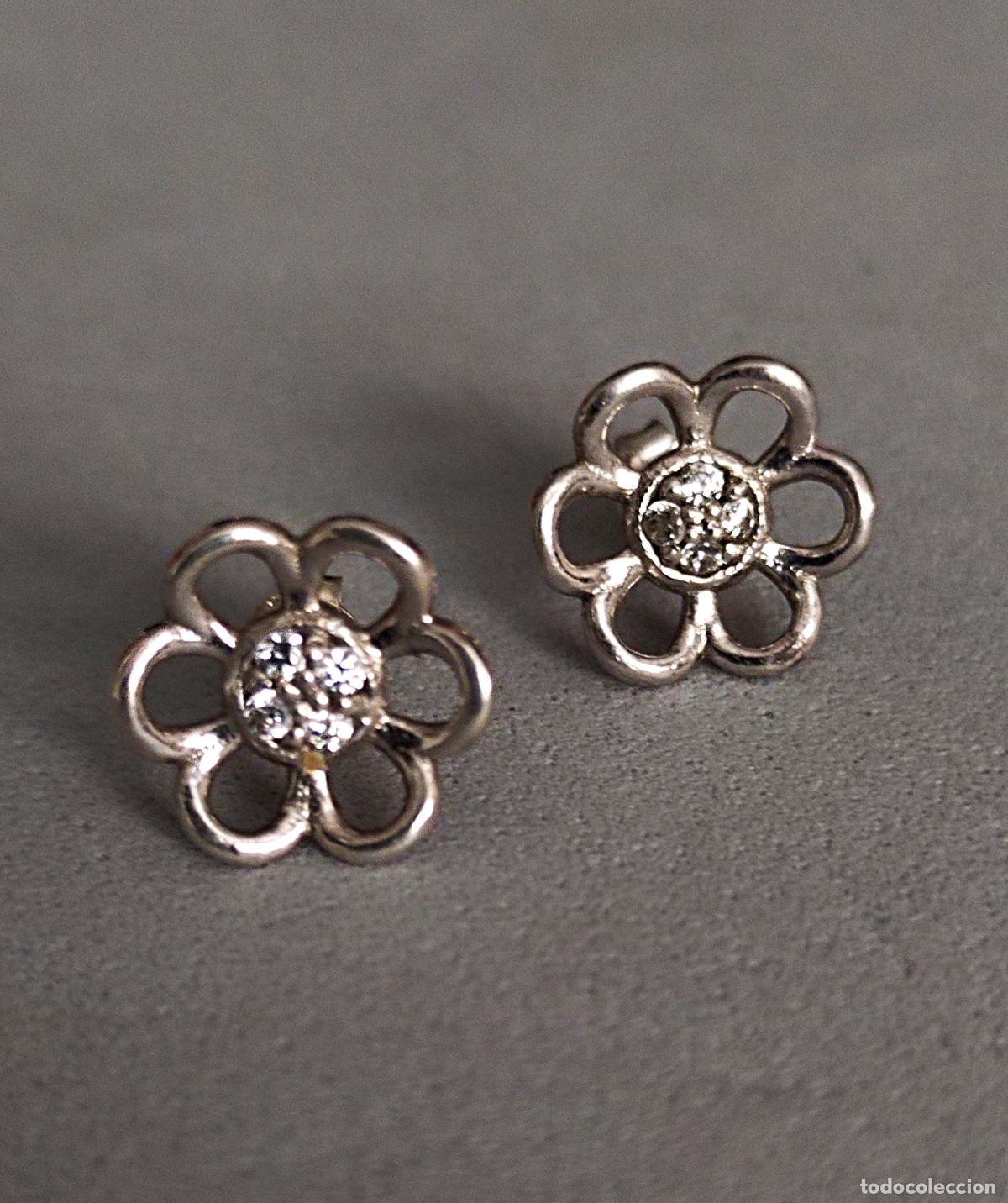Joyeria: Pendientes plata de ley con circonitas, flor.