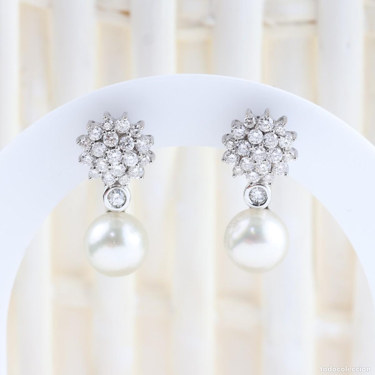 Joyeria: Pendientes convertibles de diamantes y perlas en oro blanco 18K