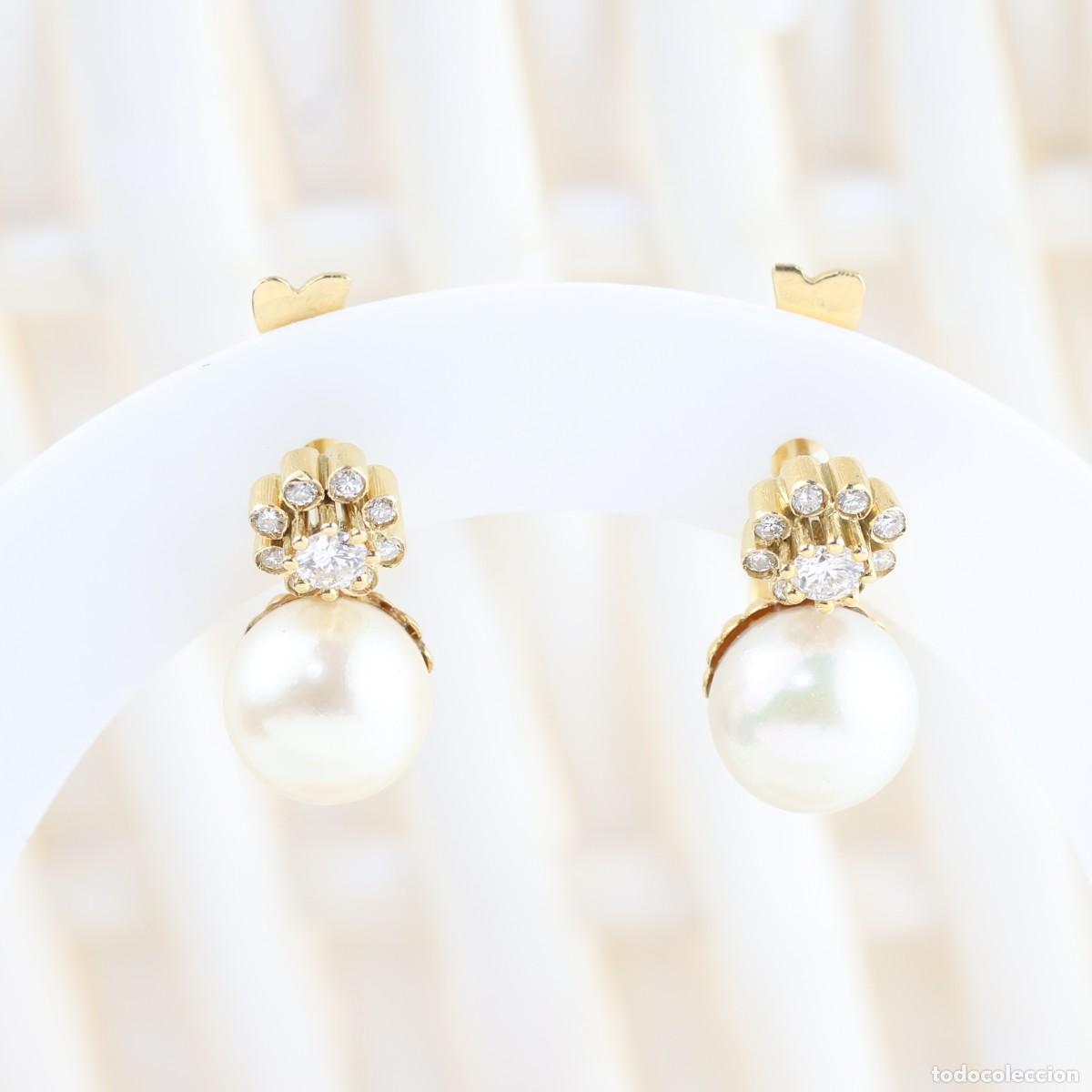 Joyeria: Pendientes oro amarillo 18K con perlas y diamantes 0,24 ct