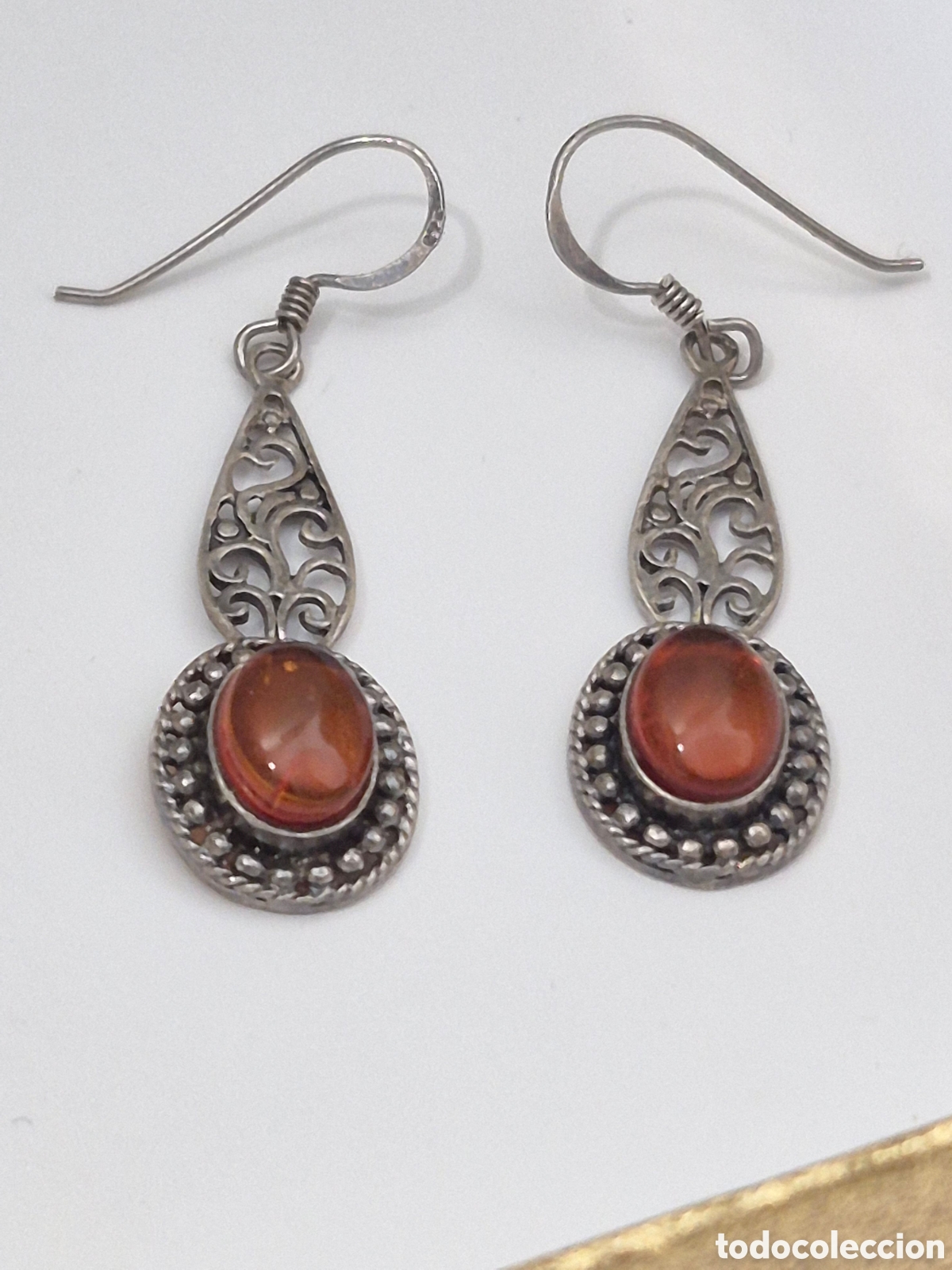 Joyeria: PRECIOSOS PENDIENTES DE PLATA DE LEY Y AMBAR. REF C S5 VINTAGE BIS PENDIENTES 041125