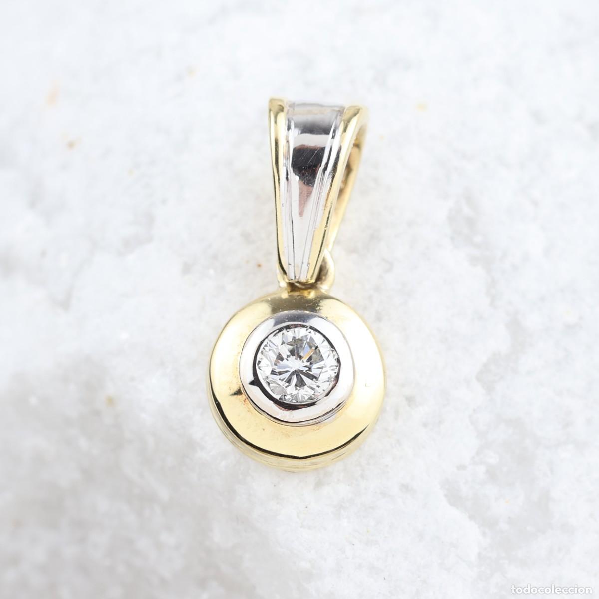 Joyeria: Colgante Oro Bicolor 18K con Diamante Natural Talla Brillante 0,16 ct