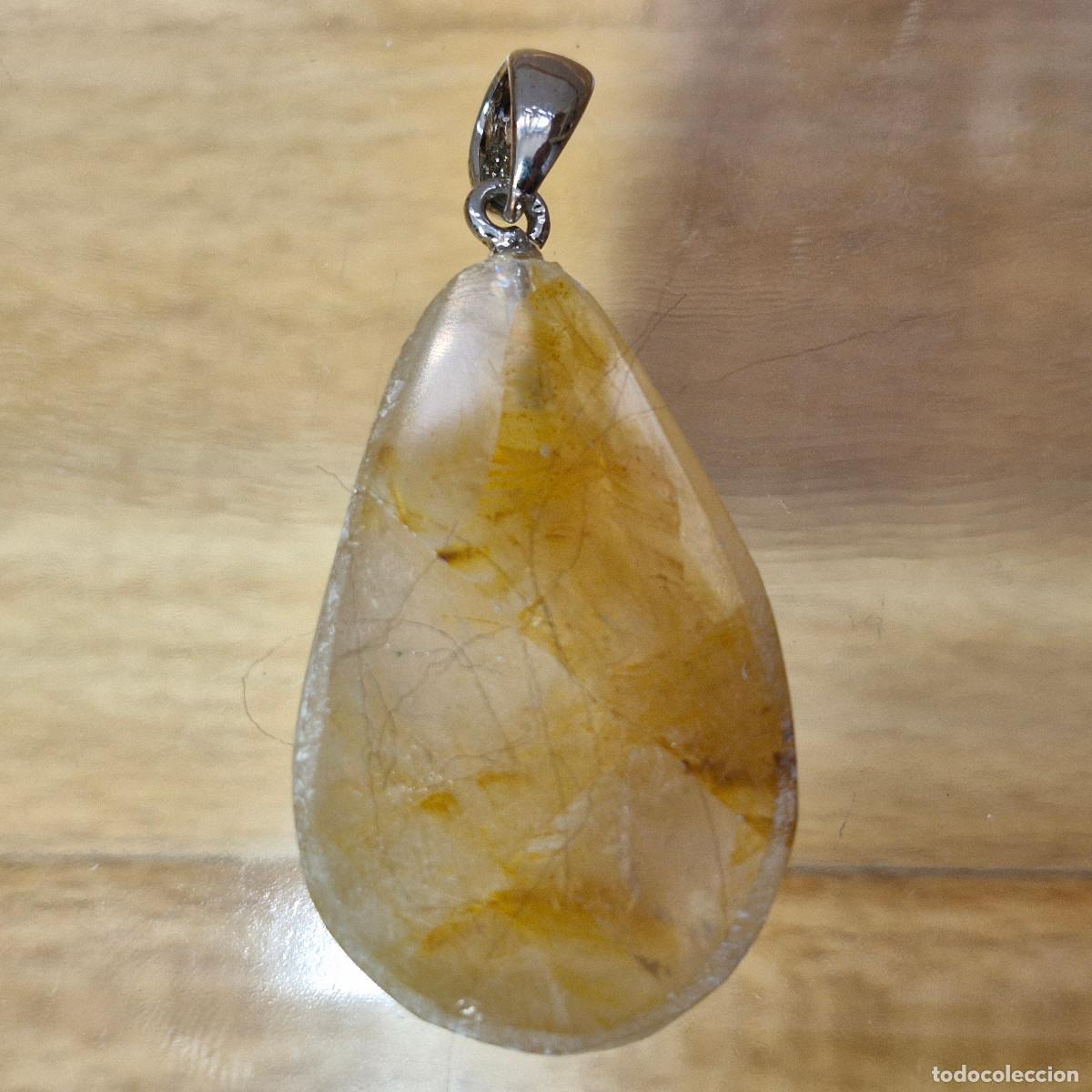 Joyeria: Colgante Cuarzo Rutilado Dorado Citrino Natural Calidad AAA