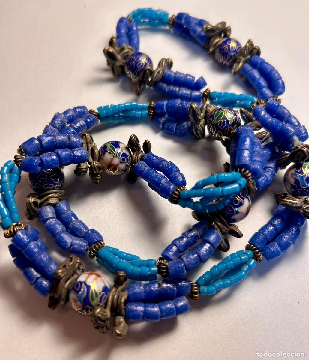 Joyeria: Collar &eacute;tnico de colecci&oacute;n con cuentas Trade Beads africanas, cloisonn&eacute; vintage y bronce Dogon
