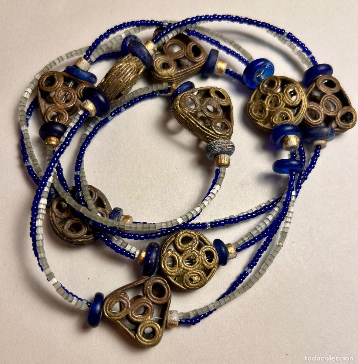Joyeria: Collar &eacute;tnico de colecci&oacute;n con cuentas africanas antiguas y bronce de cera perdida