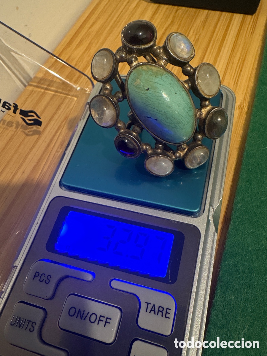 Joyeria: Gran Anillo plata maciza con &oacute;palos y Agatas (A7)