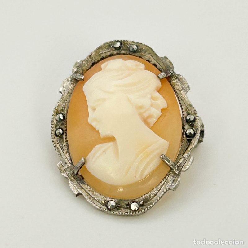 Joyeria: Camafeo vintage plata 800 tallado en concha &ndash; broche o colgante, a&ntilde;os 50-60